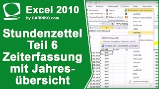 Stundenzettel Zeiterfassung Jahresübersicht in Excel erstellen Teil 6  carinkocom [upl. by Ameer975]