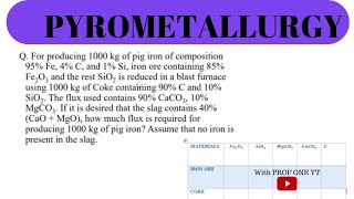 Pyrometallurgy  Material and Energy Balance of Iron Calculations  Solved Example 3 [upl. by Zora]