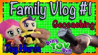 Bins Toy Bin Random Family Vlog 1 Geocaching Toy Hunts Yard Saling [upl. by Him]