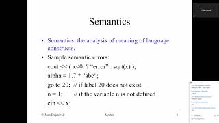 CSC600 082620  Syntax Semantics Metalanguage BackusNaur FormBNF [upl. by Nileuqay]