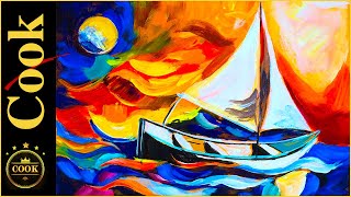 Sailboat Sunset Abstract Beginner Acrylic Step by Step Tutorial with Ginger Cook [upl. by Melgar]