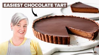 Easy Chocolate Tart With Hazelnut Shortbread Crust [upl. by Yelnahs]