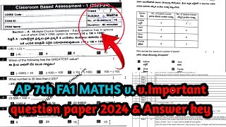 AP 7th class CBA 1 maths question paper 2024  AP 7Th maths FA1 question paper with answer key 2024 [upl. by Kanal]