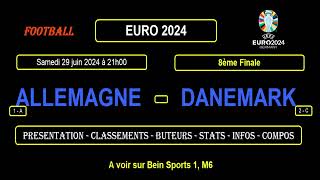 ALLEMAGNE  DANEMARK  EURO 2024  8ème de Finale  PRONOS STATS INFOS  29062024 [upl. by Ecnirp]