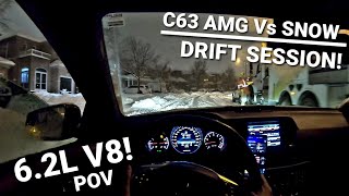 Mercedes C63 AMG WINTER DRIFT SESSION  Night Drive POV [upl. by Lucian]