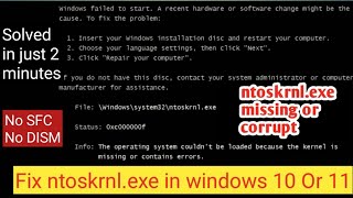 How to fix ntoskrnlexe error in windows 10  ntoskrnlexe missing or contains errors [upl. by Hollis]