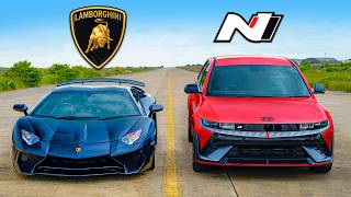 Lambo Aventador SV v Hyundai IONIQ 5 N DRAG RACE [upl. by Ordnasil]