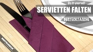 SERVIETTEN FALTEN Anleitung Bestecktasche DIY NAPKIN FOLDING Instruction Cutlery Bag [upl. by Lauder211]