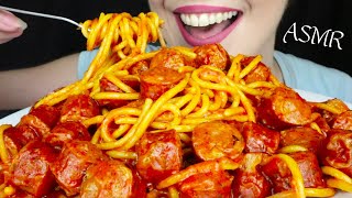 ASMR ONE POT SPAGHETTI WITH SAUSAGE amp TOMATO SAUCE 🍲  No Talking Mukbang  Real Eating Sounds [upl. by Melvena]