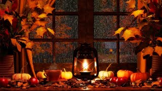 COZY AUTUMN WINDOW AMBIENCE Piano Music Rain on Window Sounds Crackling Fire [upl. by Nnaacissej228]