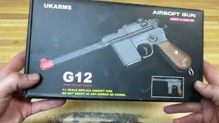 Budget Airsoft UKarms Metal Broomhandle Spring Pistol [upl. by Aliekahs]