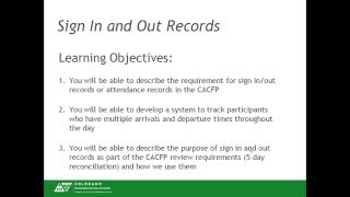 CACFP Training Sign in and out records [upl. by Bev]