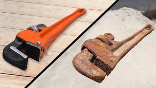 Extremely rusty pipe wrench perfect RESTORATION  Restore 18 inch plumbing wrench [upl. by Oiramrej]