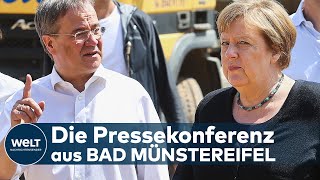 BAD MÜNSTEREIFEL Angela Merkel und Armin Laschet geben Pressekonferenz im Krisengebiet I Dokument [upl. by Varhol]