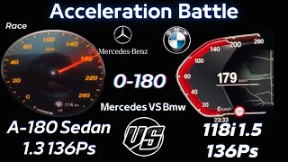 2023 Mercedes A180 Sedan 13 136 Hp VS Bmw 1 Series 136 PS 0100 0 180 acceleration Battle Speed [upl. by Epperson]