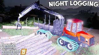 Farming Simulator 19  LOGGING AT NIGHT  KOMATSU 875 [upl. by Rases]