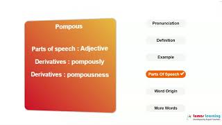 POMPOUS  Definition pronunciation grammar meaning  Practice grade 5 vocabulary [upl. by Notsej]