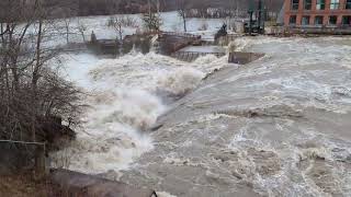 Winooski River at Winooski Bridge Burlington above major flood level 1 of 2 [upl. by Yonatan]