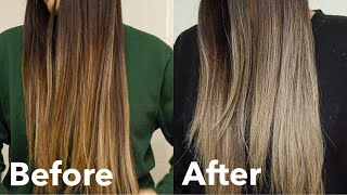 How to Tone Brassy Orange Hair  Blue Shampoo on Brown Hair with Highlights Before After [upl. by Kaylil405]