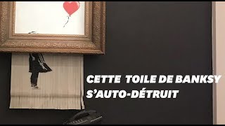 Ce tableau de Banksy s’autodétruit en pleine vente aux enchères [upl. by Charmian]