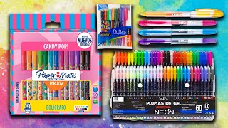 Probemos plumas de colores  Indra 60 Paper Mate Candy Pop Azor Pin Point y Office Max de gel [upl. by Zelig516]