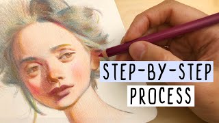 How to Create a Colorful Portrait EASY StepbyStep Color Pencil Process [upl. by Ahsinirt]