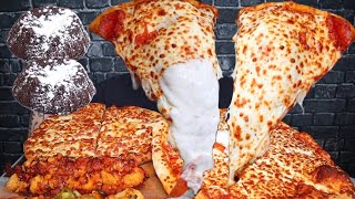 ASMR TRIPLE CHEESE TRIPLE PEPPERONI PIZZA GARLIC FINGERS LAVA CAKES JALAPEÑO amp BBQ CHICKEN BITES [upl. by So]