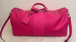 🗣️ LOUIS VUITTON KEEPALL 50 FUCHSIA 🌺 LUXURY TRAVEL LUGGAGE 🥳 LV KEEP ALL [upl. by Hoisch]