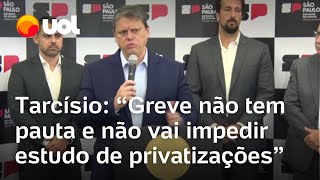 Greve em SP Tarcísio diz que greve do Metrô não tem pauta e não impedirá estudo de privatizações [upl. by Ayama]