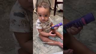 My 6month old tries Eba Garri for the first time I think he liked it 😆 babyboy babyeatingfood [upl. by Anilatac]