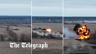 Russian helicopter shot down over Ukraine [upl. by Torhert654]