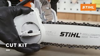 Zaaggarnituur van kettingzagen met kettingsnelspanner vervangen  STIHL Cut Kits [upl. by Brodeur801]