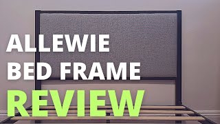 Allewie Full Size Bed Frame w 47 Tall Upholstered Headboard Review  Full Metal Bed Frame Review [upl. by Bez]