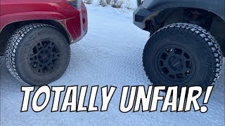 Snow Tire Battle Dedicated Snow vs All Terrain Traction Test [upl. by Aenet263]