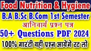 Food Nutrition amp Hygiene Cocurricular subject important question 2025  ba bsc bcom 1st semester [upl. by Millwater]