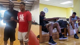 Giannis Antetokounmpo works on his post game with Hakeem Olajuwon [upl. by Avictor]