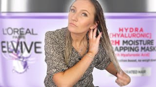 LOREAL ELVIVE HYDRA HYALURONIC ACID HAIR MASK REVIEW  MOISTURISING HAIR MASK FOR DEHYDRATED HAIR [upl. by Pronty]