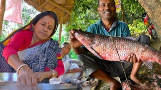 10kg ওজনের Black Carp মাছের লেজ কষা  village style big size black carp fish recipe  villfood [upl. by Dekow]