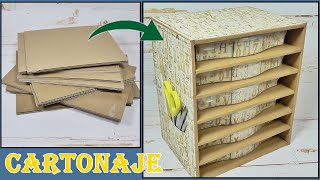 DIY PRÁCTICA CAJONERA hecha con CARTON RECICLADO [upl. by Ahsek]