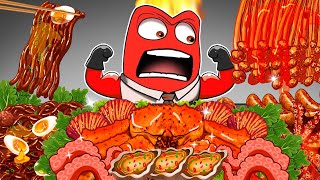 Inside Out 2  Anger Cooking Challenge King Crab Black Bean Noodles  AMSR  Mukbang Animation [upl. by Koblas]