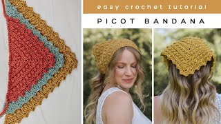 Picot Bandana Crochet Pattern  Easy Crochet Bandana Tutorial [upl. by Liza994]