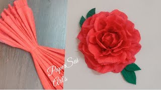 Giant Crepe paper flower for room decoration Flores de papel crêpe Rose Tutorial DIYPaperSai arts [upl. by Afrika]