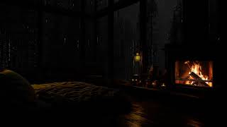 Rain and Fireplace Ambience in a Cozy Cabin  Goodbye Stress Hello Sleep [upl. by Henri]