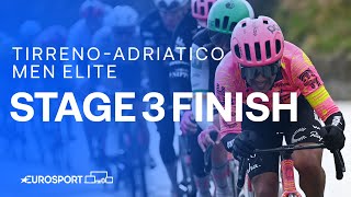 Sprint finale causes DRAMA 😳  Stage 3 Finish TirrenoAdriatico 2024  Eurosport Cycling [upl. by Regdor]