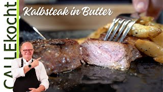 Zartes Kalbsteak in Butter gebraten mit gebratenem Spargel Omas Rezept [upl. by Cerelia]