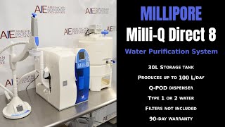 Millipore MilliQ Direct 8 Water Purification with 30L Tank and QPOD Dispenser Item  5659A WATER [upl. by Hotchkiss]