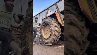 Boy fixing tyre of tractor 🚜 shortsvideo facts [upl. by Mckale]