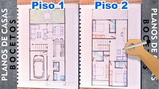 Dibuja Planos de Casas 25  Casa de 2 pisos o niveles Área de 6m x 12m [upl. by Nohs]