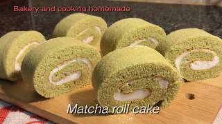 Matcha roll cake homemade  របៀបធ្វើ Matcha roll cake [upl. by Marchall]