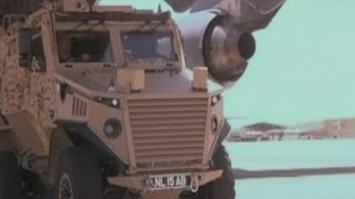 British Army Foxhound patrol vehicles arrive in Afghanistan [upl. by Htebazle62]